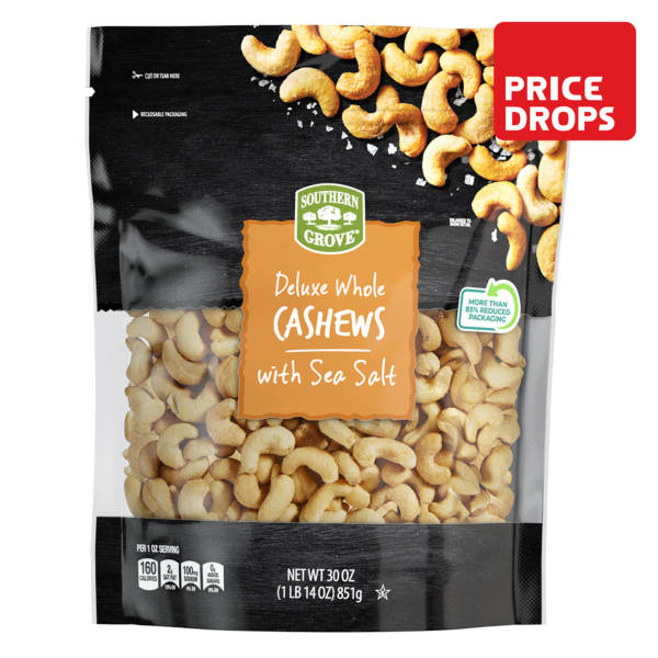 Noix de cajou entières de luxe Southern Grove avec sel de mer, 850 g