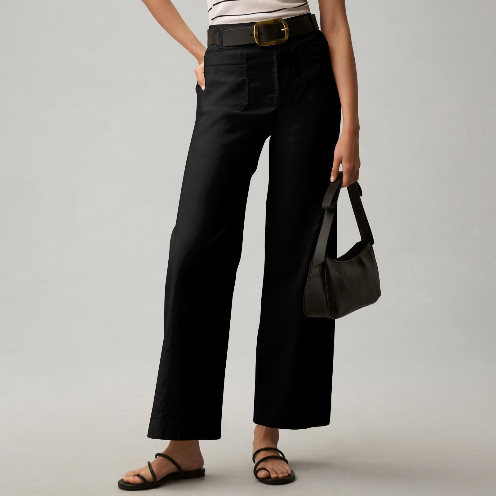 Pantalon de costume taille haute amincissant de couleur unie grandes tailles