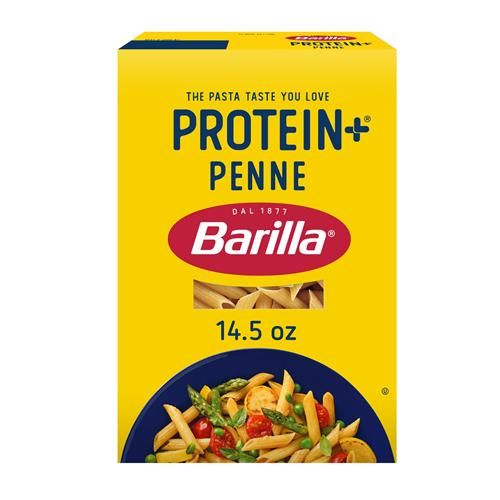 Barilla Protein+ (Plus) Pâtes Penne - Protéines de Lentilles, Pois Chiches & Pois - Bonne Source de Protéines Végétales - Pâtes Protéinées - Sans OGM - Certifié Casher - Boîte de 411 g (7 Portions Par Boîte)