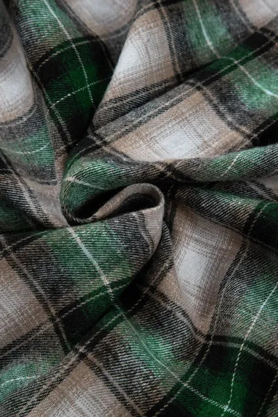 Veste à Capuche Plaid Vert Foncé avec Cordon de Serrage et Poches – Confortable et Tendance, Vêtement d'Extérieur à Carreaux Pour Toutes Saisons