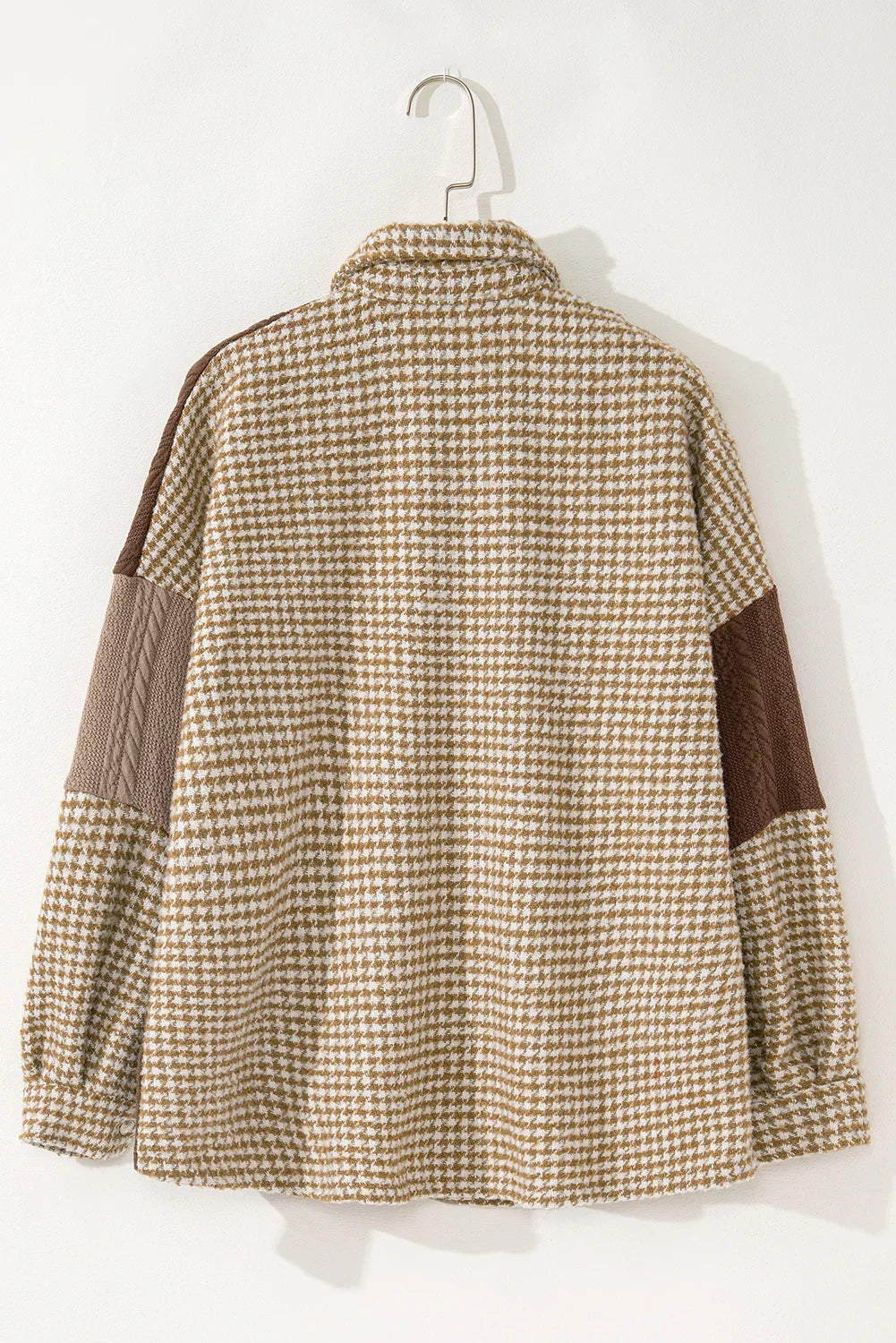 Veste Chemise Patchwork Pied-de-poule Kaki | Veste Texturée Ajustée - Femstylo