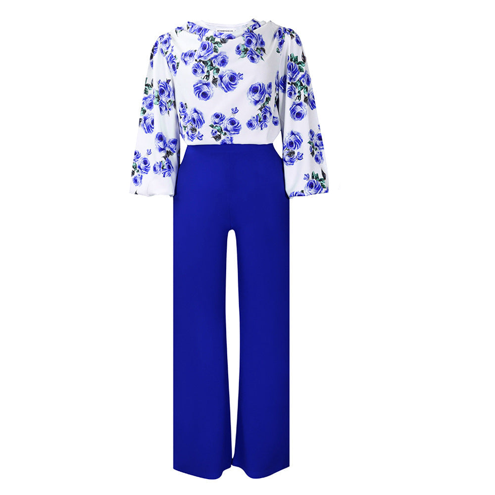 Ensemble Haut Lacé Imprimé Floral & Pantalon Large – 4 Couleurs, S–3XL