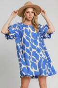 Robe d'été bouffante à imprimé abstrait bicolore bleu Tendance moderne pour femme
