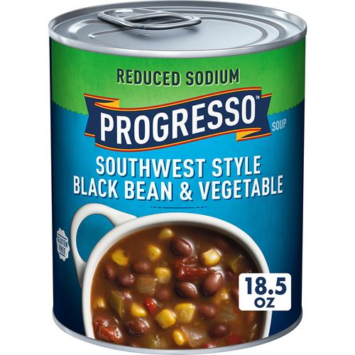 Progresso, Soupe en conserve de haricots noirs et légumes style Sud-Ouest à teneur réduite en sodium, sans gluten, 18,5 oz.