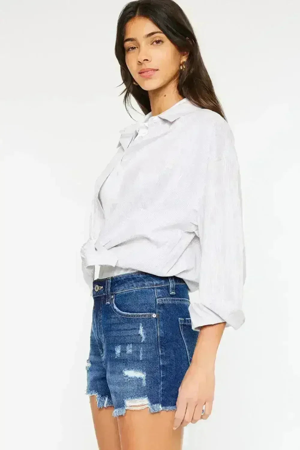 Short en jean taille haute à ourlet effiloché Kancan