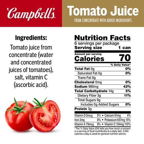Jus de tomate Campbells 100%, canette de 340 ml (paquet de 6)