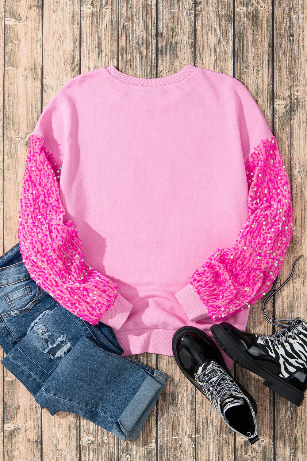 Sweat-shirt graphique Casse-Noisette rose à manches à sequins