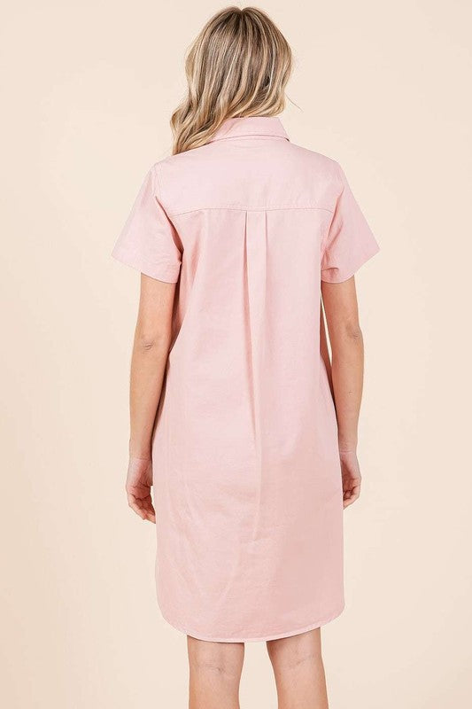 Nouvelle robe-chemise à manches courtes et col détaillé boutonnée pour femme – Chic, tendance, décontractée, unique, polyvalente et élégance classique