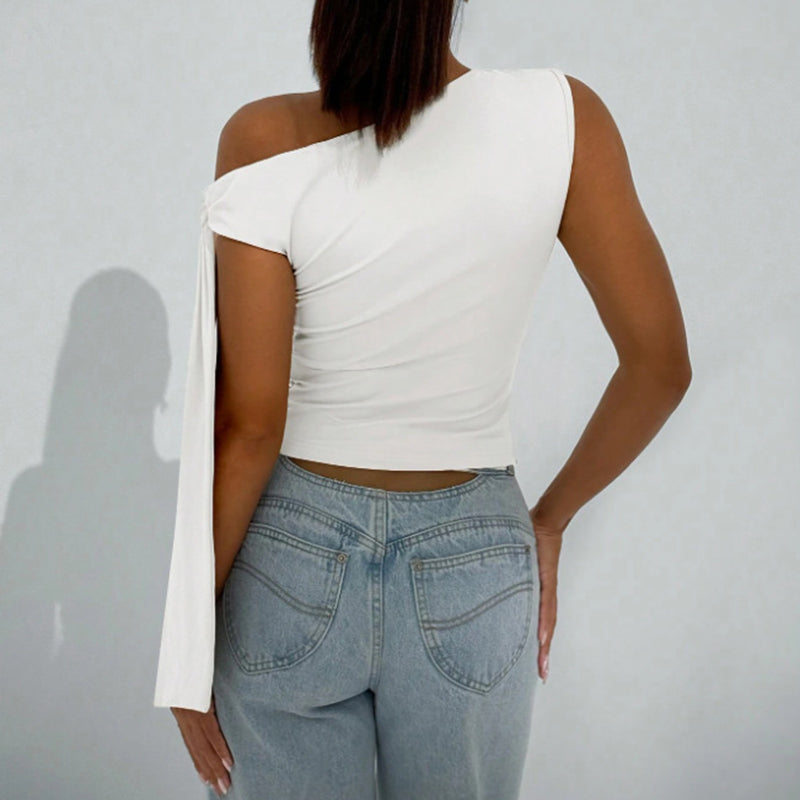 Haut asymétrique à épaule dénudée pour femme – Idéal pour sorties et fêtes