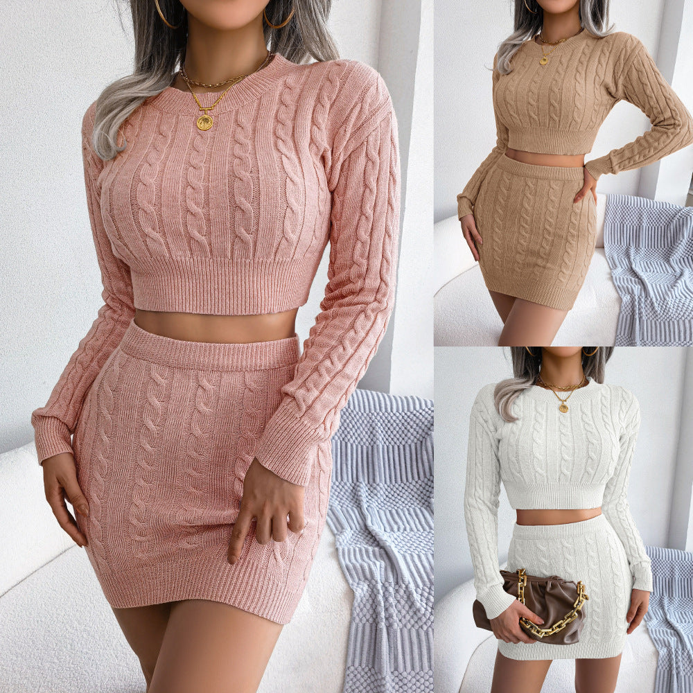 Ensemble pull et jupe en maille pour femme
