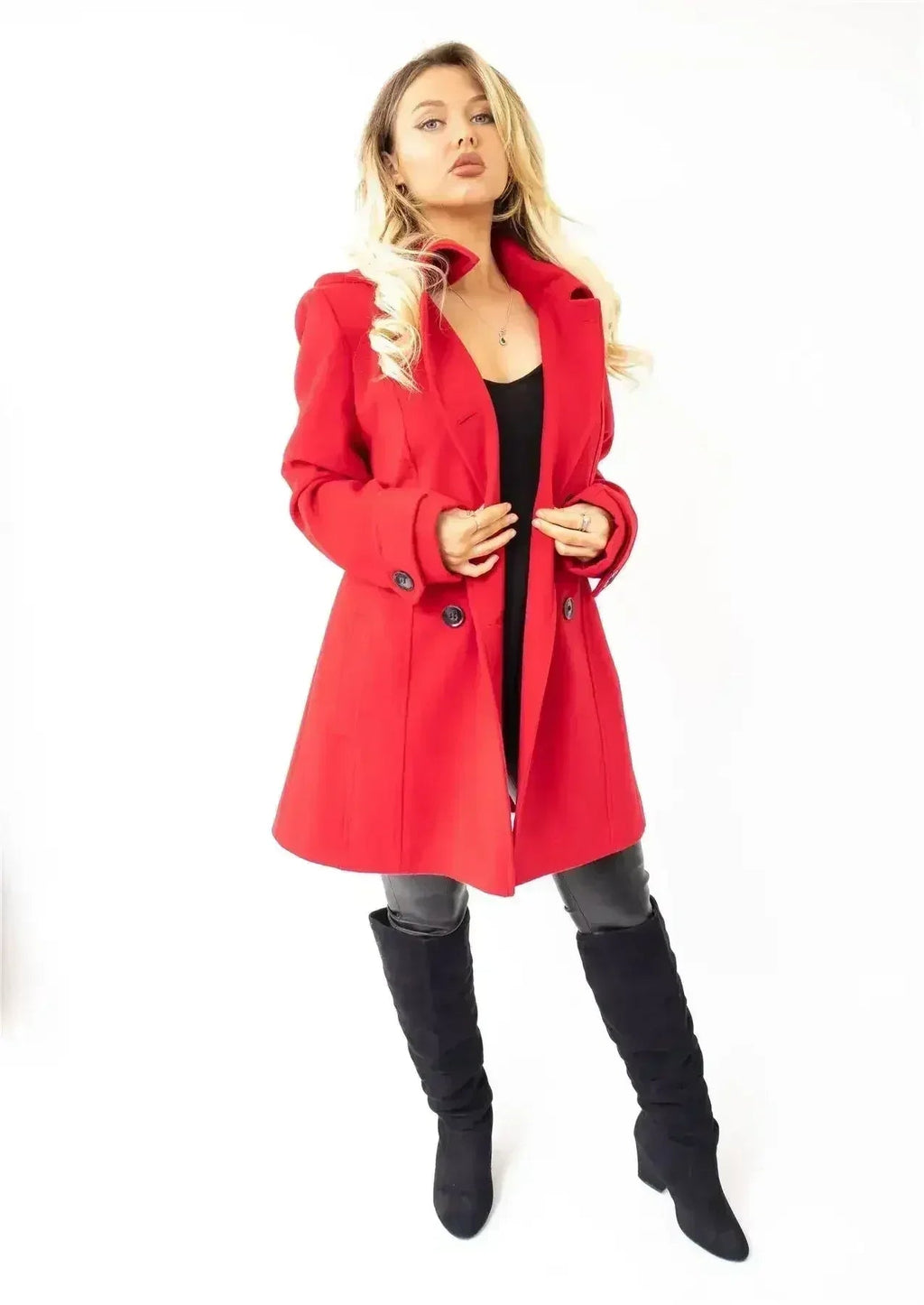 Manteau à capuche croisé double face en laine