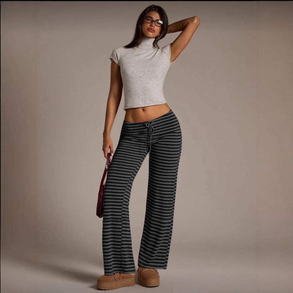 Pantalon décontracté large et évasé rayé pour femme