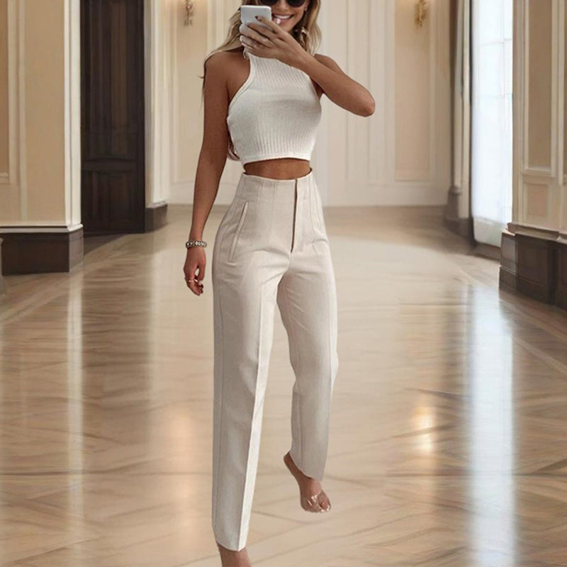 Pantalon droit taille haute pour femme