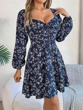 Mini-robe à manches ballon et encolure cœur imprimée