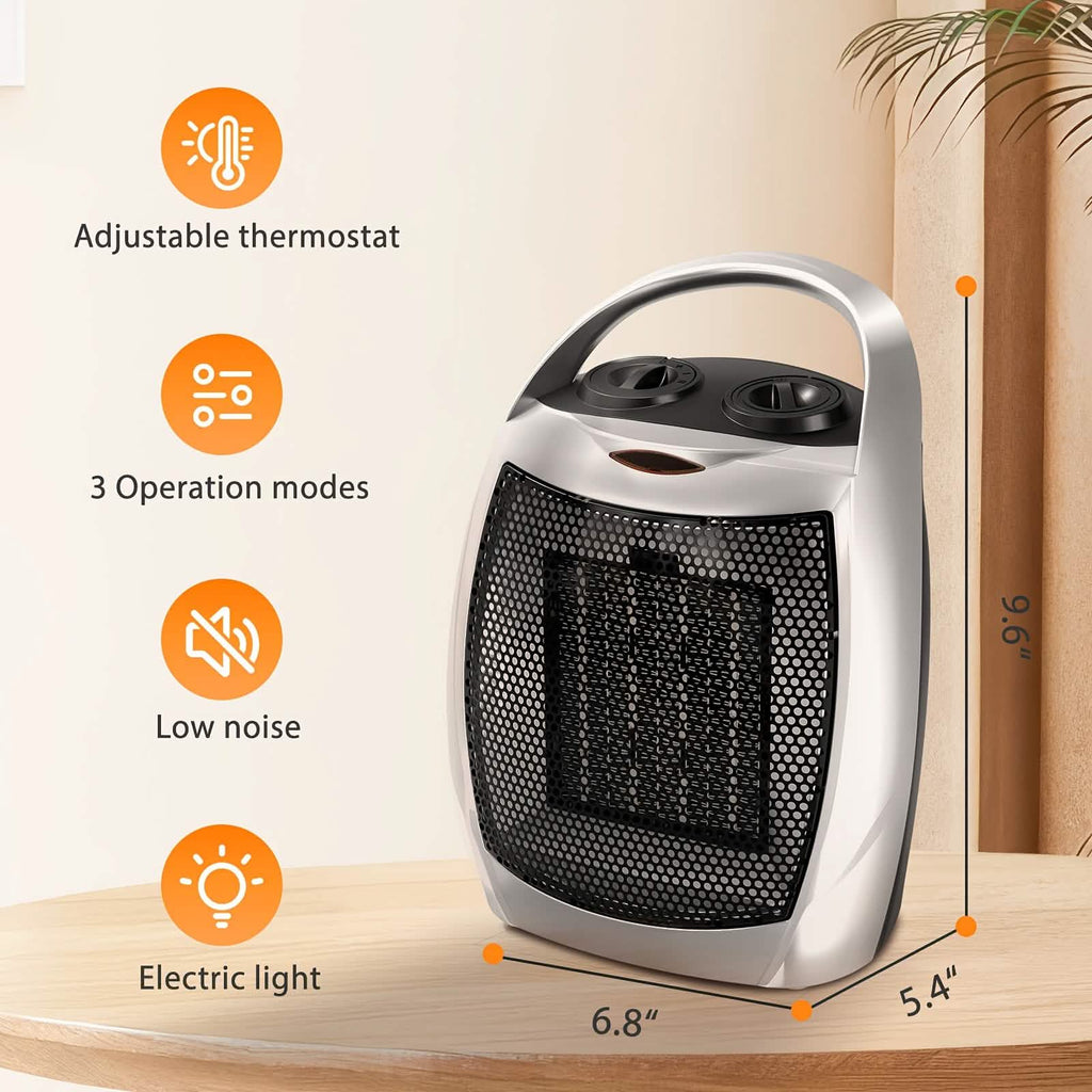 Chauffage d'appoint en céramique portable 1500W avec thermostat, protection de sécurité et poignée de transport