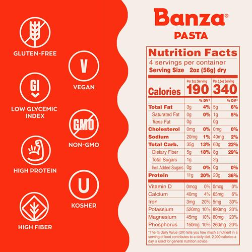 Banza Bucatini Pasta From Chickpeas - Gluten Free, High Protein, And Lower Carb Protein Bucatini Chickpea Pasta - 8Oz