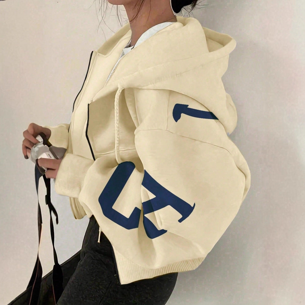 Sweat-shirt imprimé zippé pour femme – Veste décontractée à manches longues