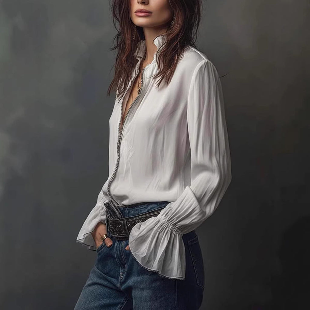 Chemisier de plage femme à manches volantées – Blouse longue décontractée extensible