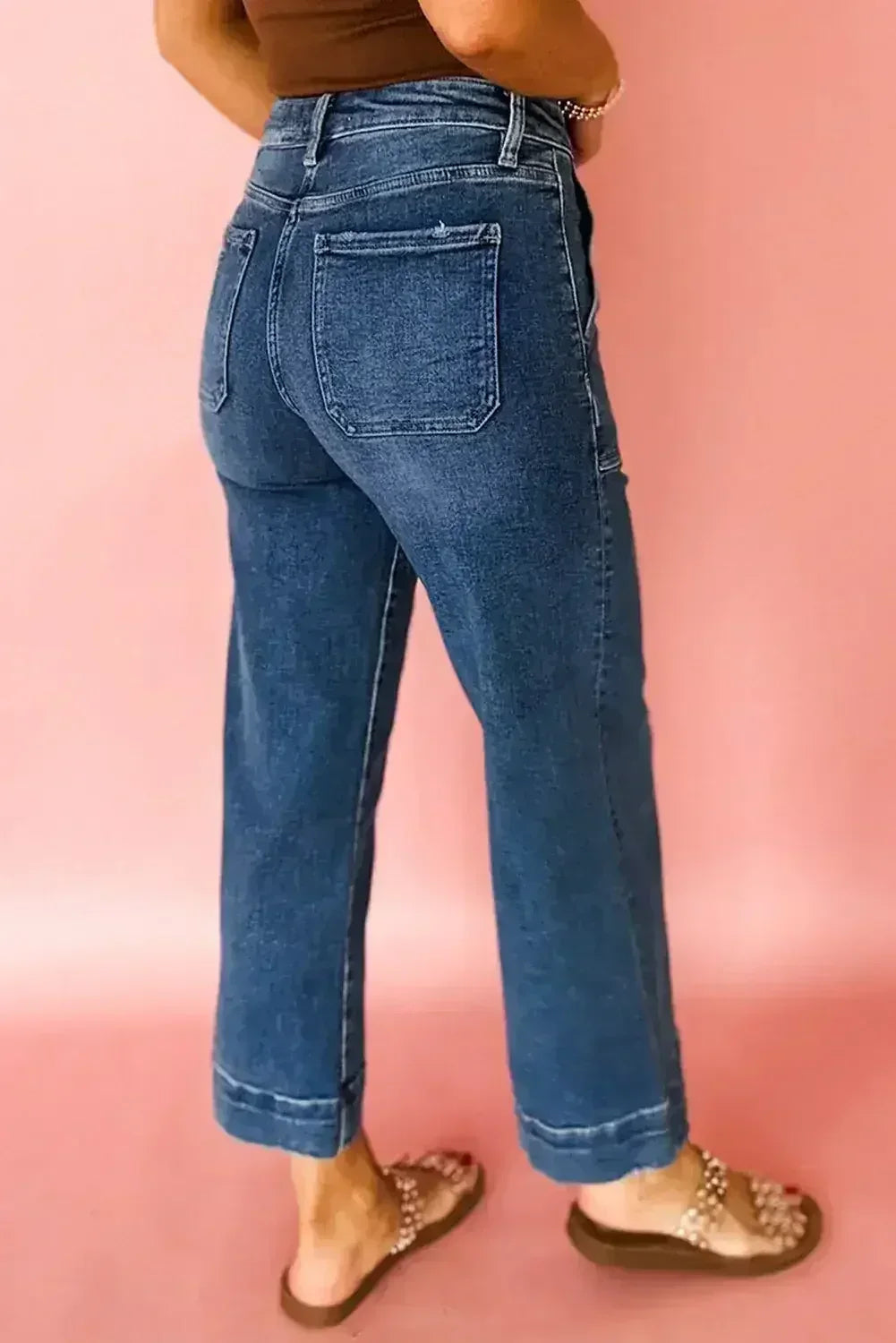 Jean court taille haute large Ashleigh Bleu