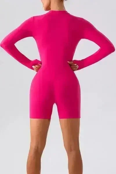 Combinaison-short active à manches longues et demi-zip
