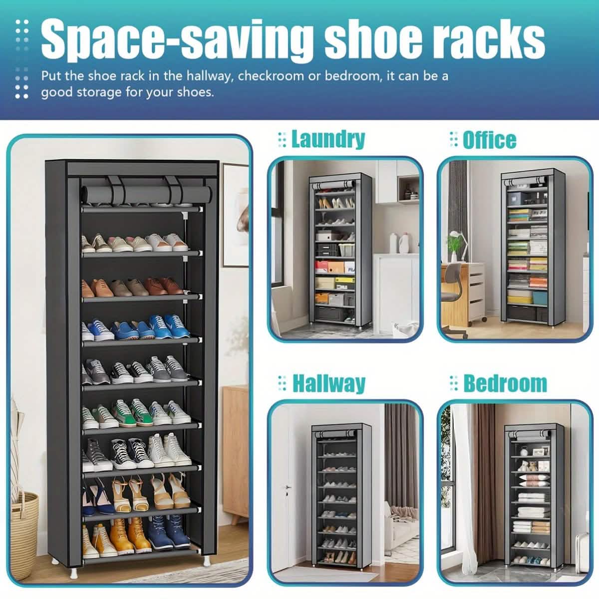 Étagère de rangement à chaussures à 10 niveaux et 9 grilles, organisateur de placard