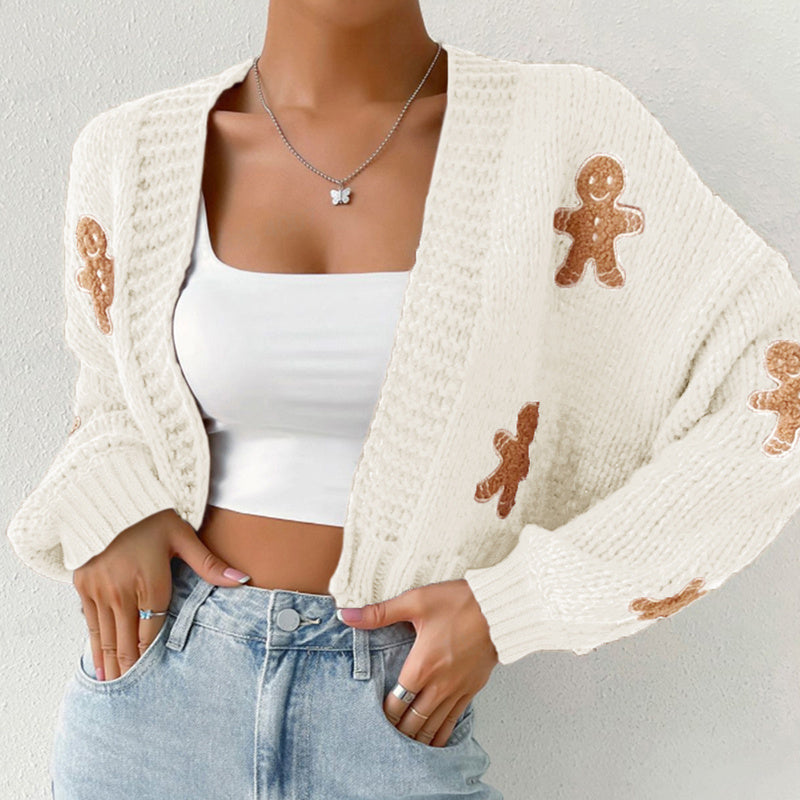 Gilet en tricot Bonhomme en pain d'épices avec poignets côtelés