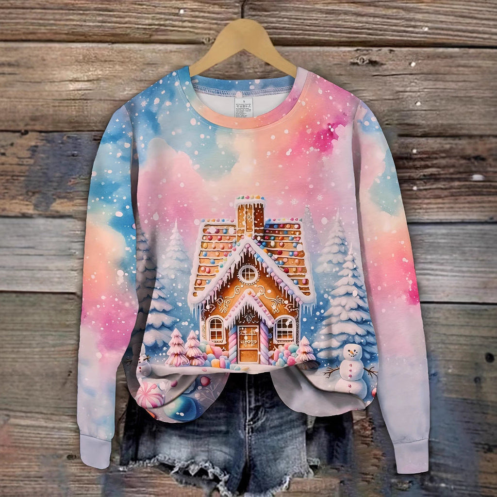 Pull graphique de Noël bonhomme de neige et flocons de neige