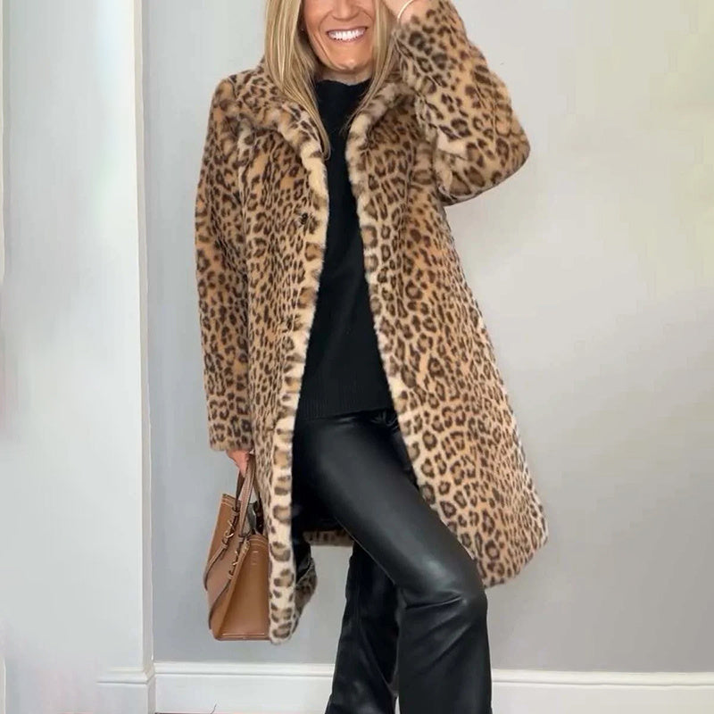 Veste mi-longue doublée polaire imprimé léopard – Coupe ample et confortable