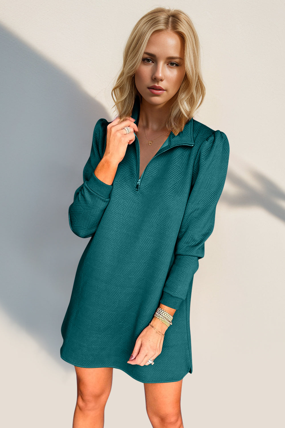 Robe longue zippée texturée Double Take Robe zippée classique pour femme Robe d'extérieur confortable