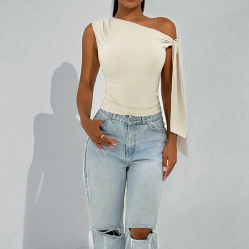 Haut asymétrique à épaule dénudée pour femme – Idéal pour sorties et fêtes