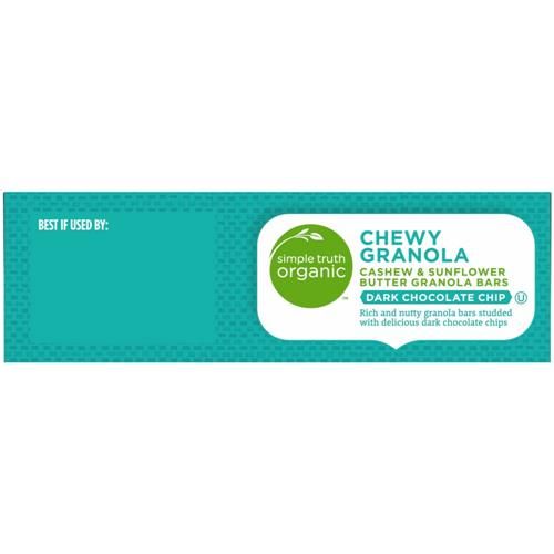 Barres tendres biologiques aux pépites de chocolat noir, noix de cajou et beurre de tournesol Simple Truth, 5 unités