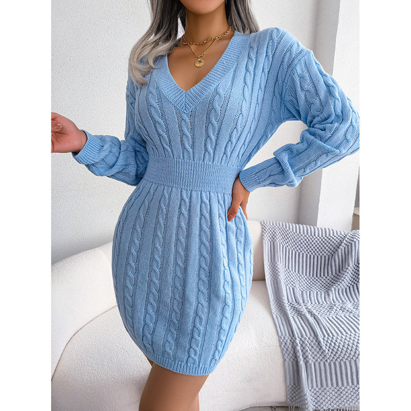 Robe pull moulante col en V pour femme
