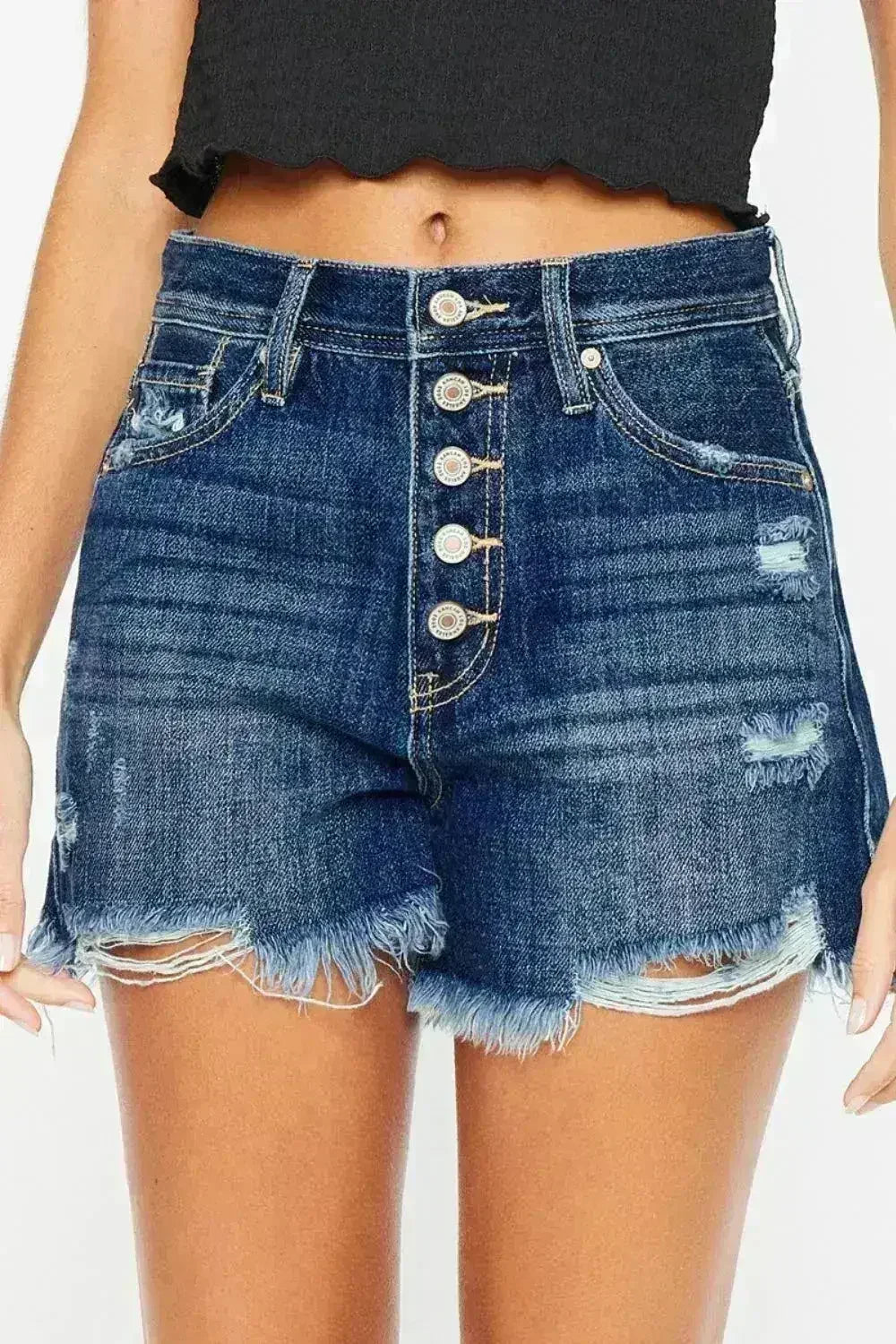 Short en jean à ourlet brut et braguette boutonnée Kancan