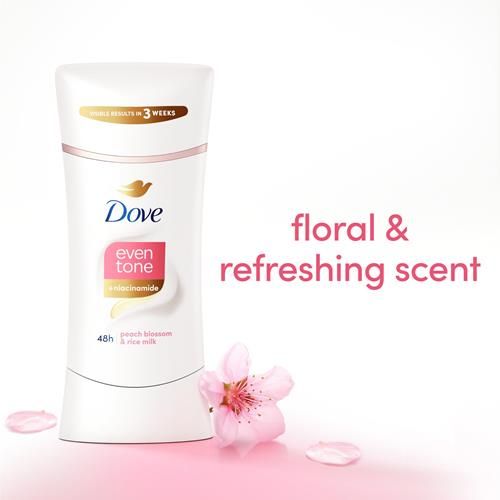 Dove Even Tone Antiperspirant Deodorant Stick Peach Blossom & Rice Milk 2.6 Oz