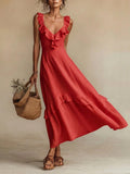 Robe longue sans manches à volants taille haute – 7 couleurs, S–3XL