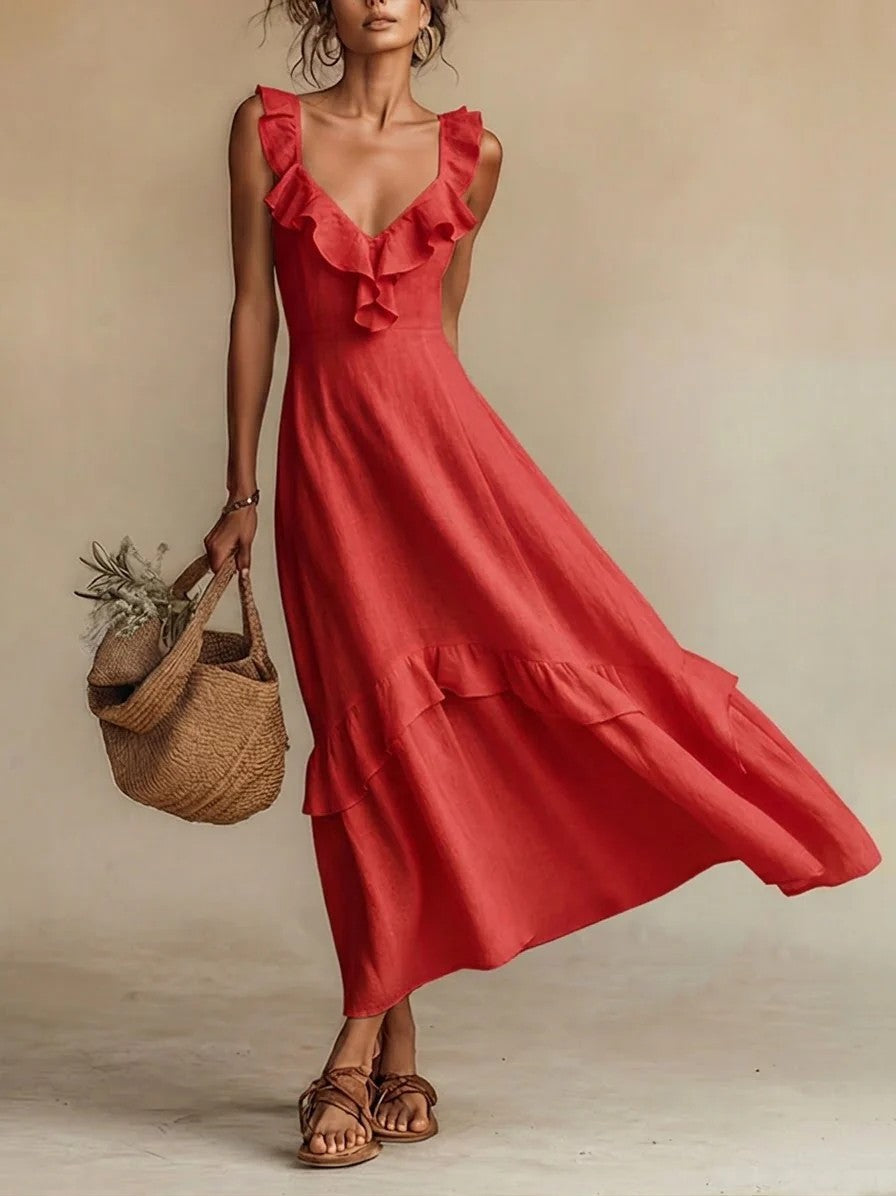 Robe longue sans manches à volants taille haute – 7 couleurs, S–3XL