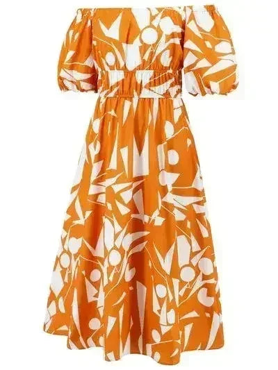 Robe imprimée à épaules dénudées et manches ballon