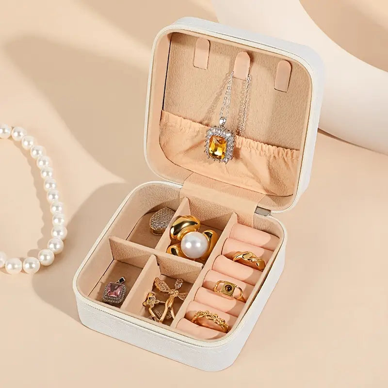Étui à bijoux de voyage compact – Crème douce avec fermeture éclair