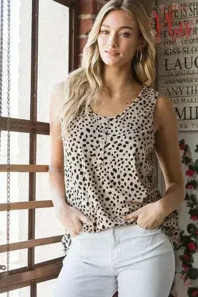 Haut sans manches Heimish à imprimé animalier, boutonné sur le devant, taille plus