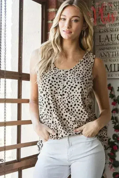 Haut sans manches Heimish à imprimé animalier, boutonné sur le devant, taille plus