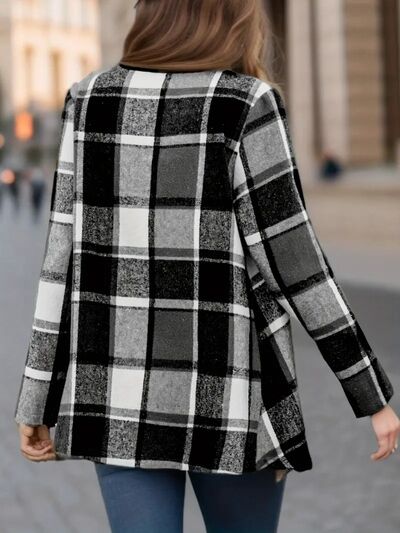Veste élégante à carreaux ouverte sur le devant à manches longues, stylée et confortable, légère et respirante