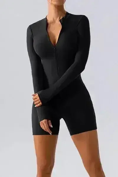 Combinaison-short active à manches longues et demi-zip
