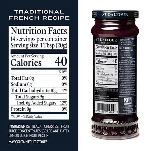 Confiture de cerises noires St. Dalfour - 280g - 100% fruits, sans ingrédients artificiels, sans OGM, sans sucres de canne, entièrement naturelle, fabriquée en France
