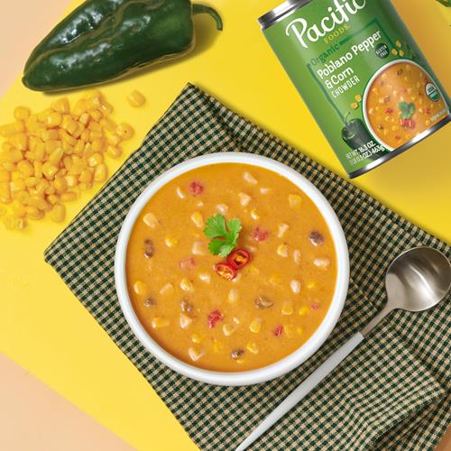 Velouté bio de maïs et de piment poblano Pacific Foods, boîte de 462 g