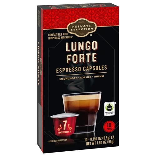 Capsules de café Private Selection pour machines Nespresso Original Lungo Forte Espresso Torréfaction Foncée 10 ct