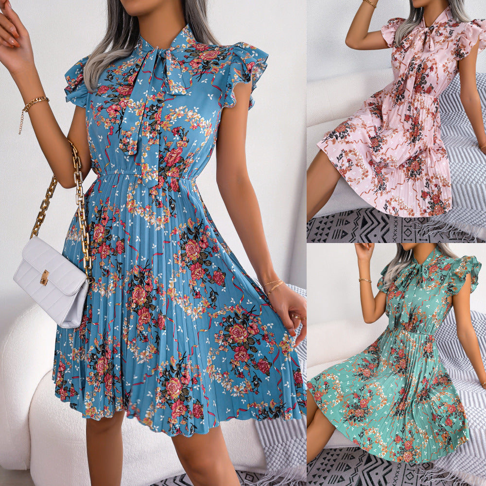 🌸 Jupe longue plissée à lacets taille haute Fleurs dignes