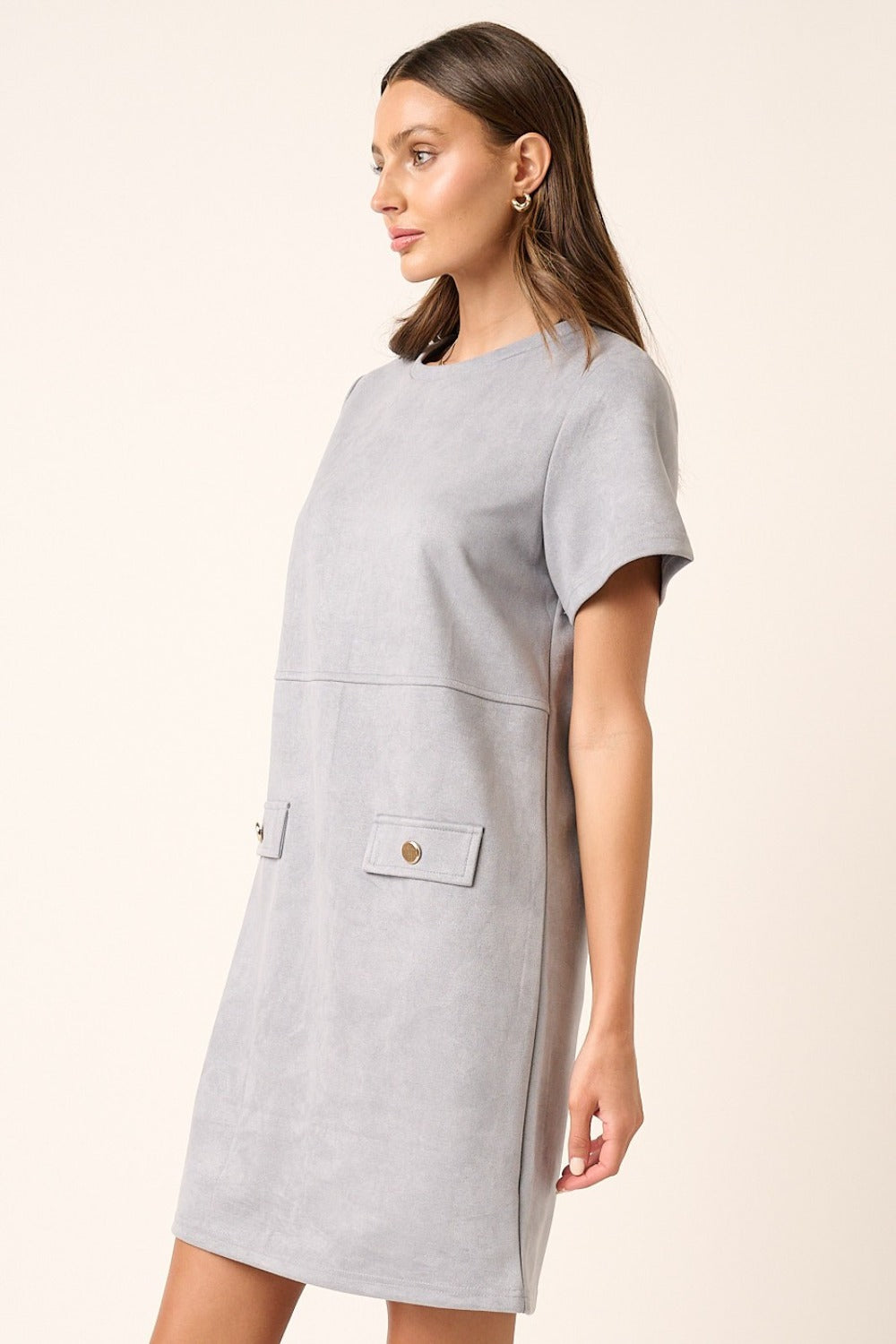 Mini-robe en daim à manches courtes pour femme – Robe en daim doux, Mini-robe décontractée, Robe en daim à manches courtes, Robe de style basique, Robe en daim confortable