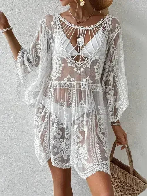 Cache-maillot col rond en dentelle