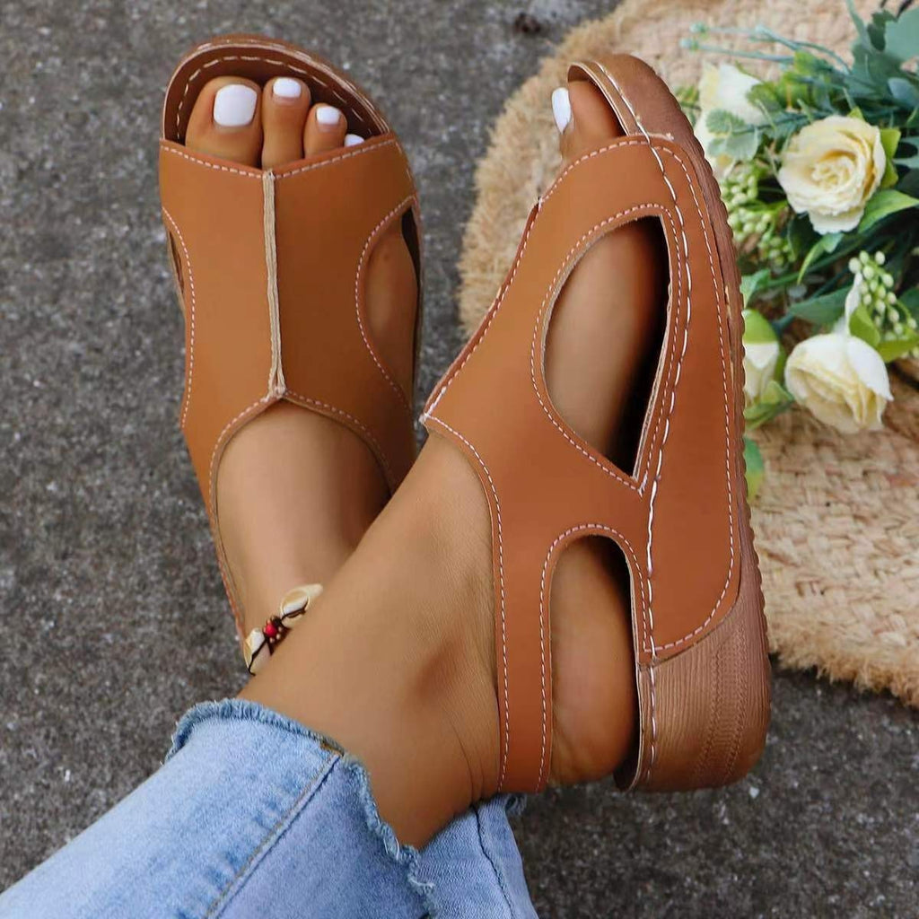 Sandales compensées d'été pour femmes – Sandales décontractées à bout ouvert et bande élastique