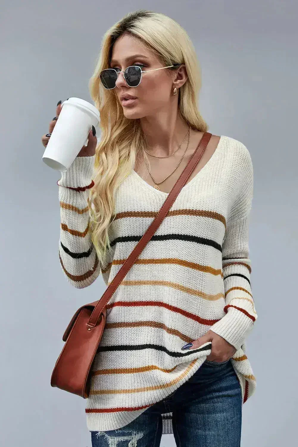 Pull en maille ample à rayures multicolores